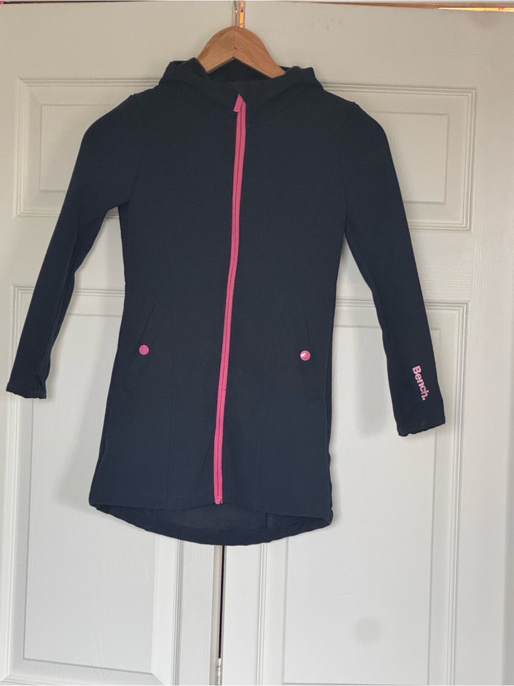 Girls Bench Kids Blue Raincoat with Pink Zipper and Accents